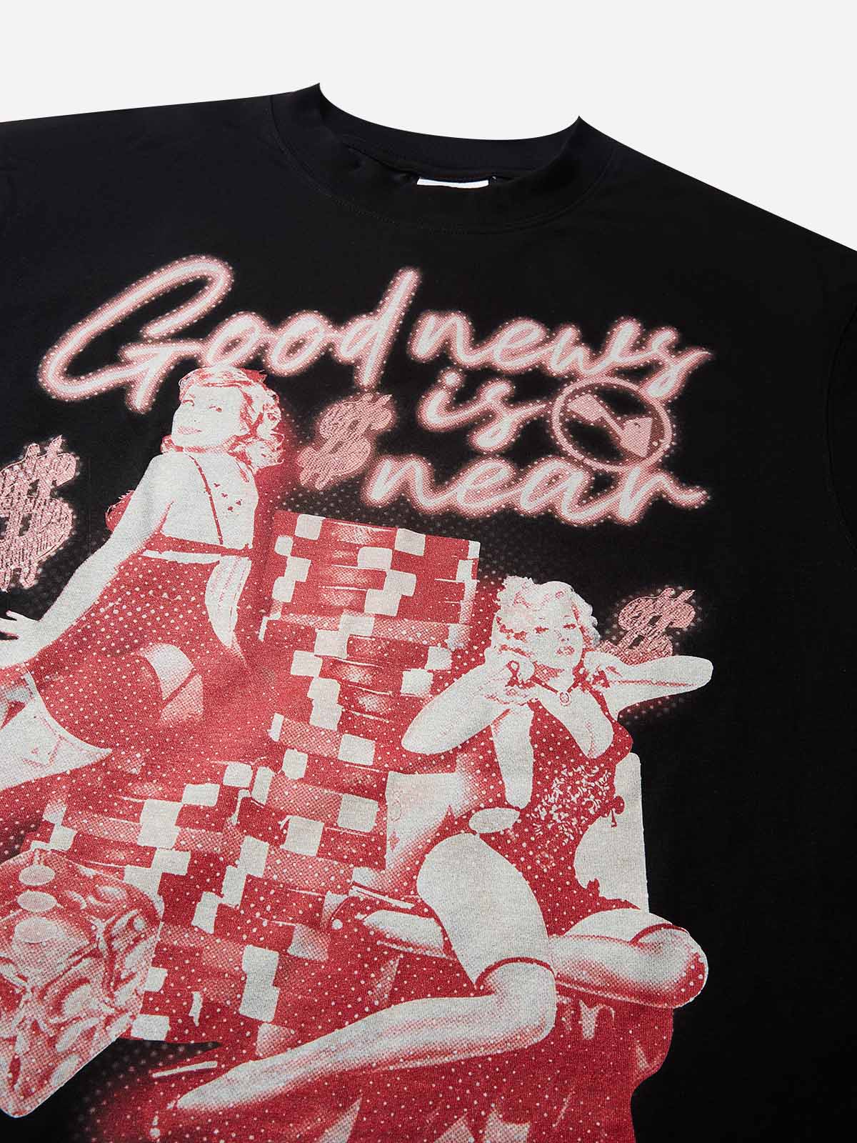 Good news is near! Black printed T-shirt