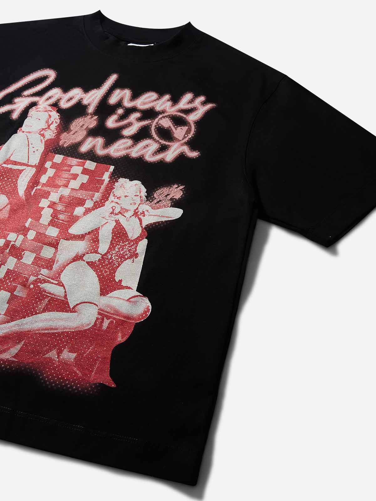 Good news is near! Black printed T-shirt