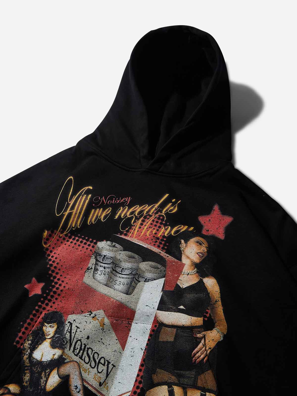 All we need is money! Red glittering diamond tech-fabric hoodie