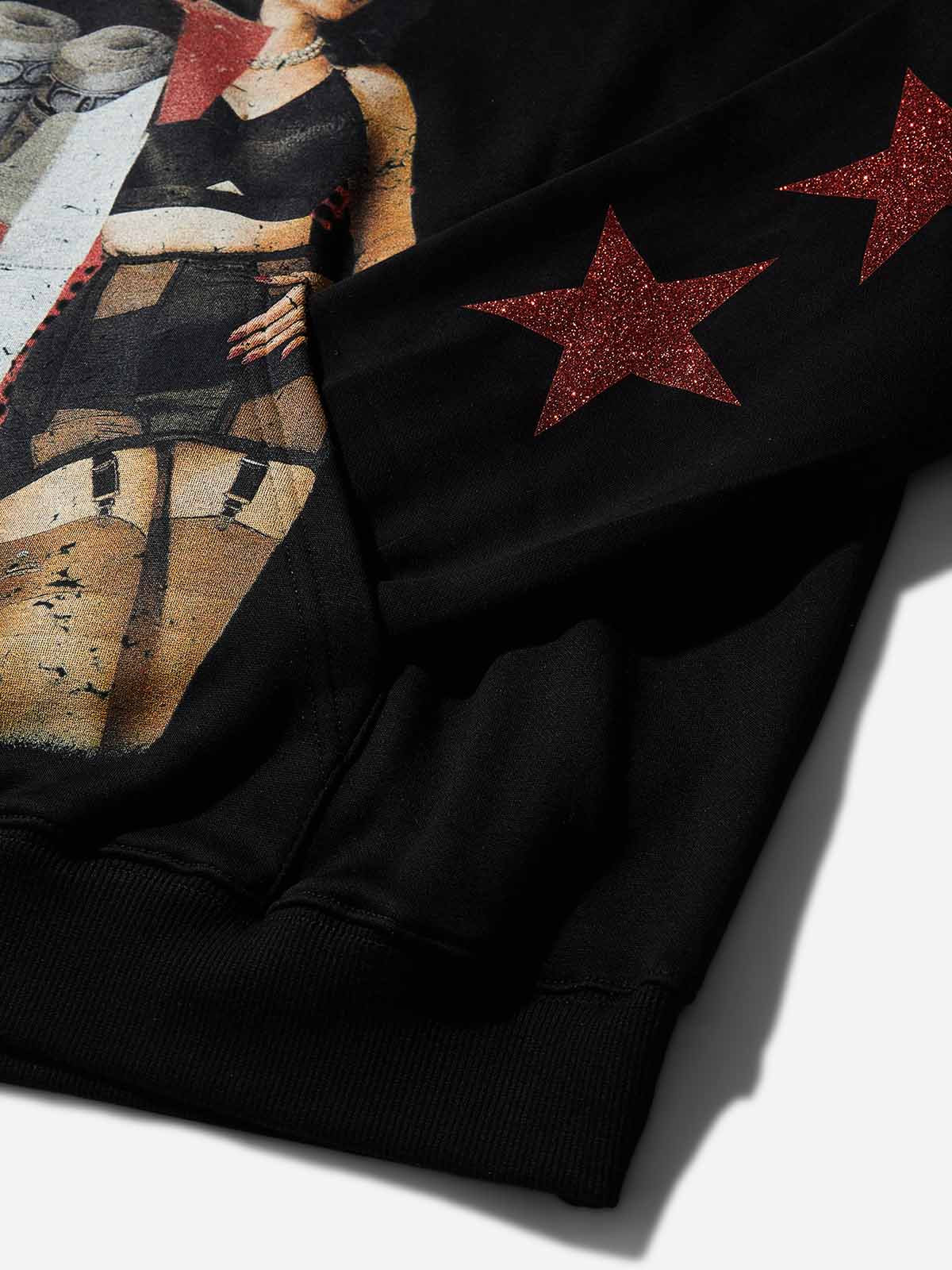 All we need is money! Red glittering diamond tech-fabric hoodie