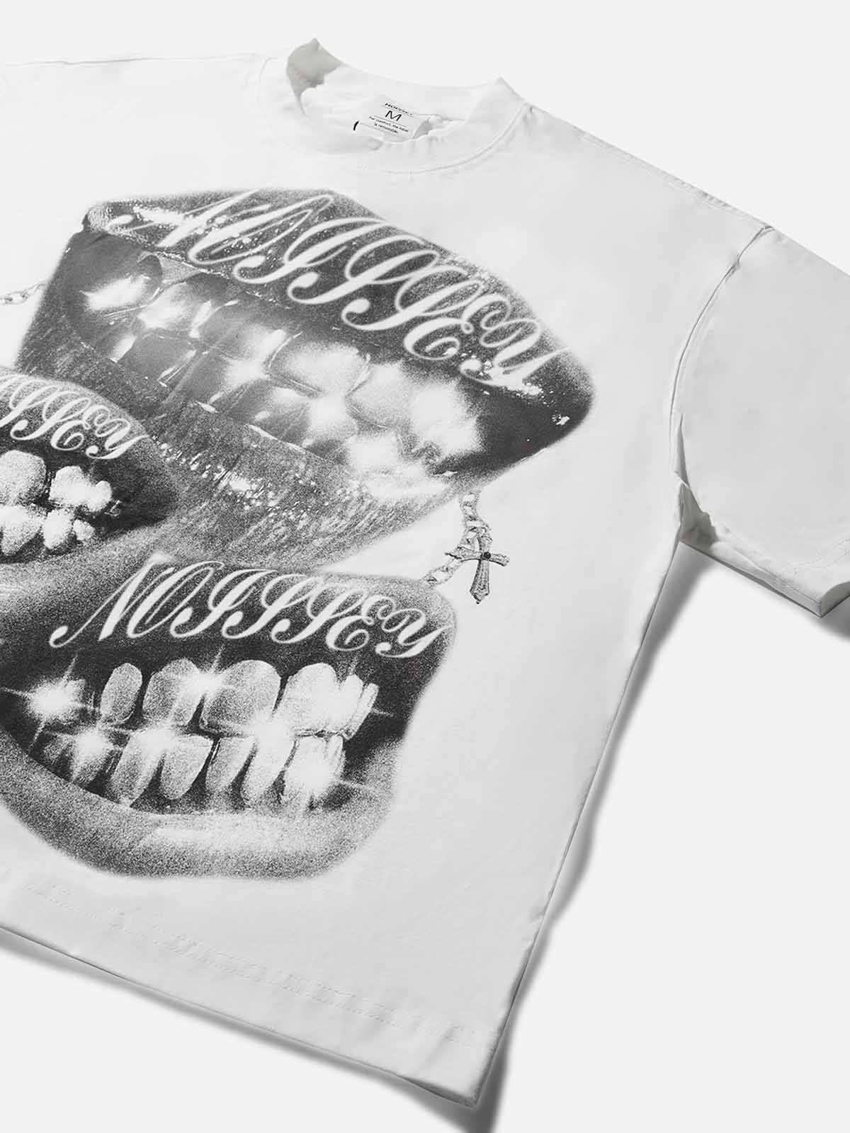 Boxy oversized T-shirt Retro Black and White Monochrome Grills Print