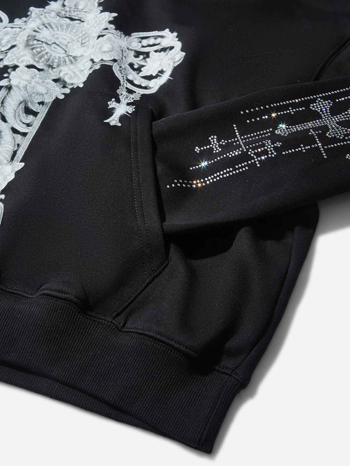 Silver Metal Diamond Cross Tech Fabric Hoodie