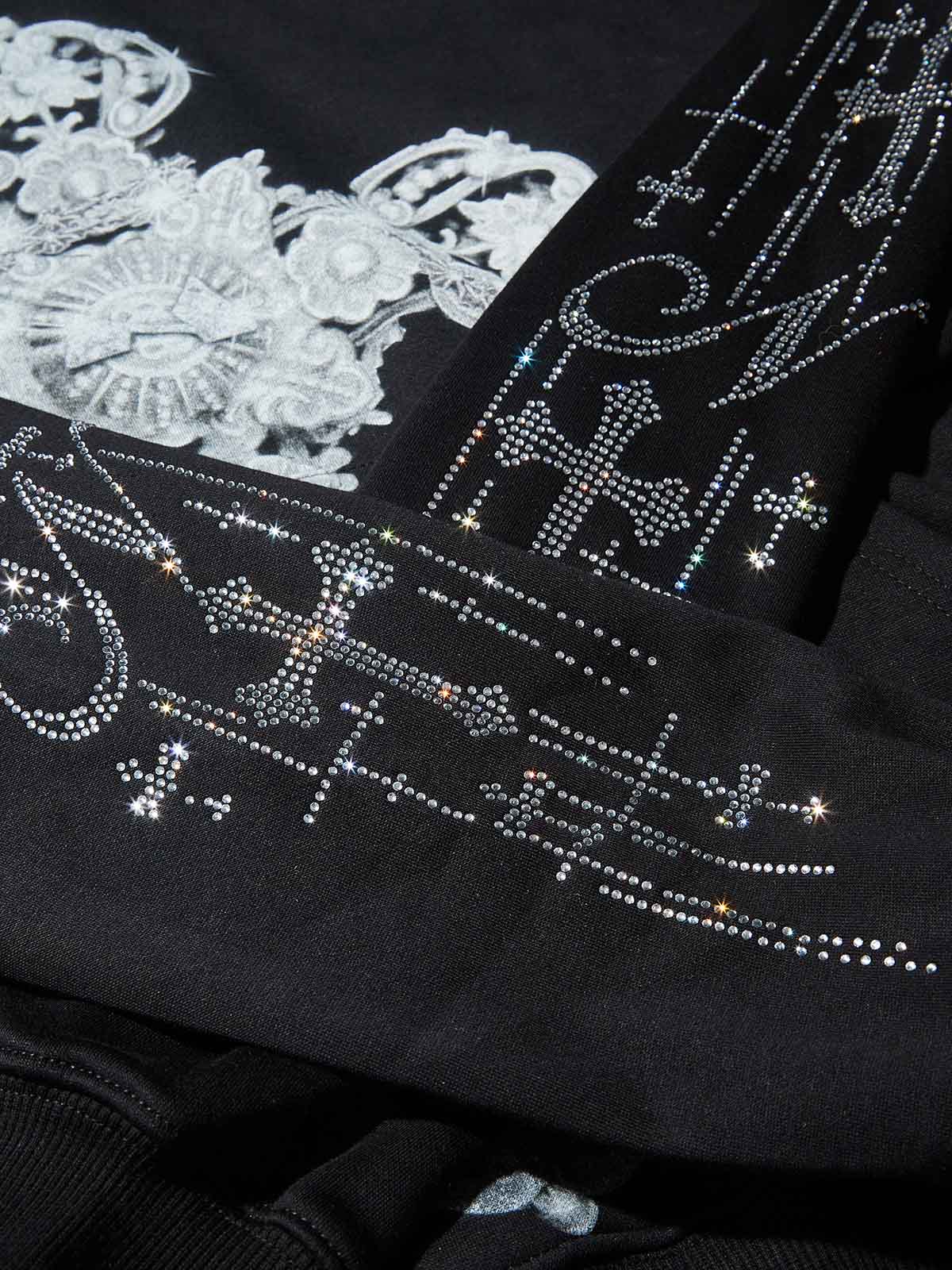Silver Metal Diamond Cross Tech Fabric Hoodie