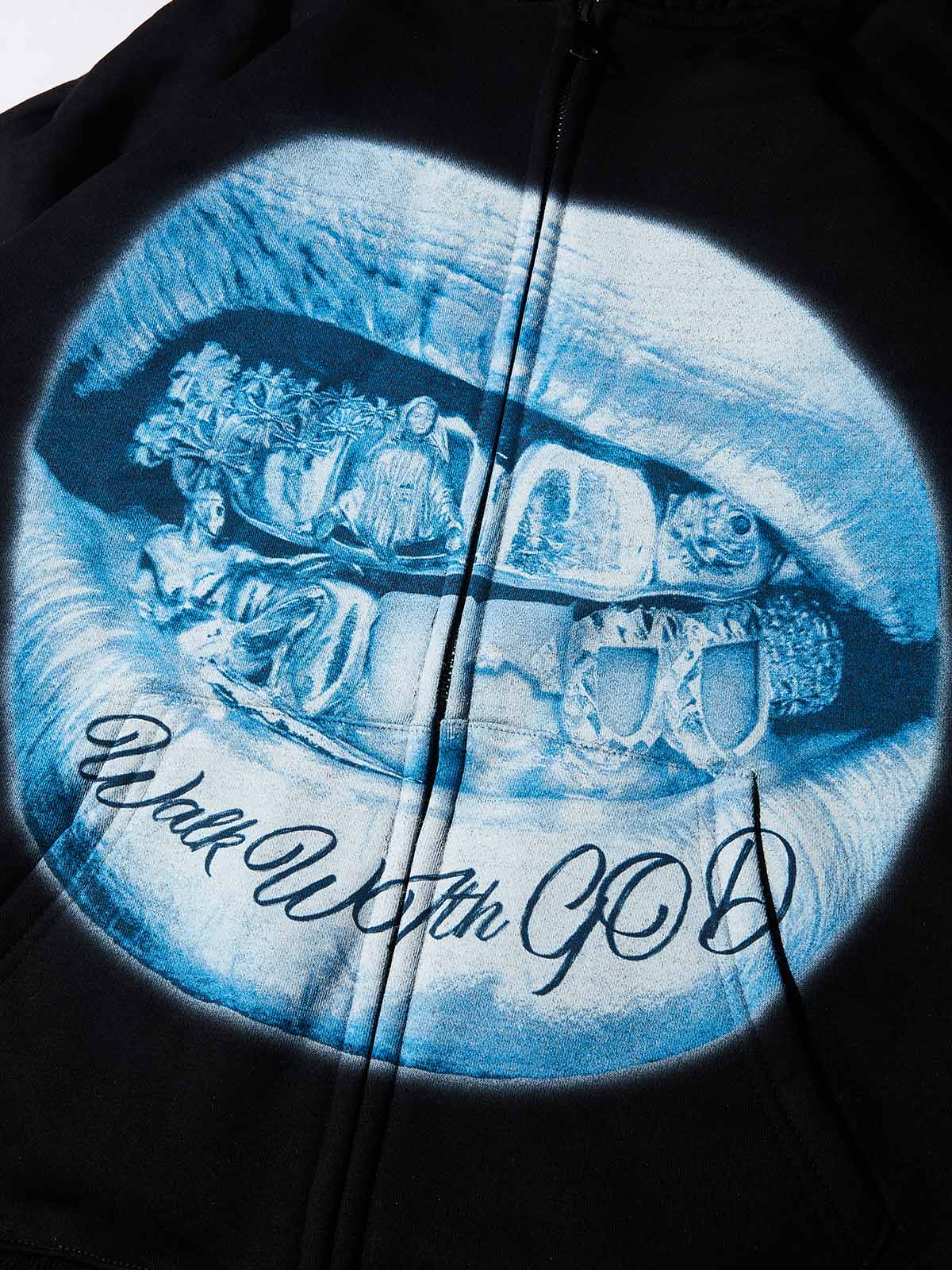 Walk with god Fluorescent Blue Grills Warm Hoodie