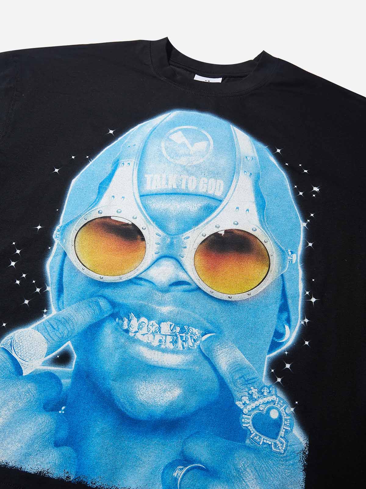 The Man from Outer Space Black Print Boxy Oversized T-shirt