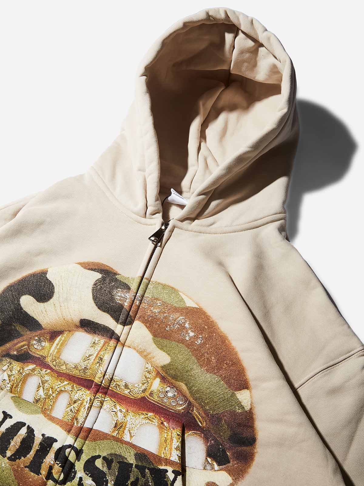 Camouflage Lips Gold Grills Shell-colored Warmth-keeping Hoodie
