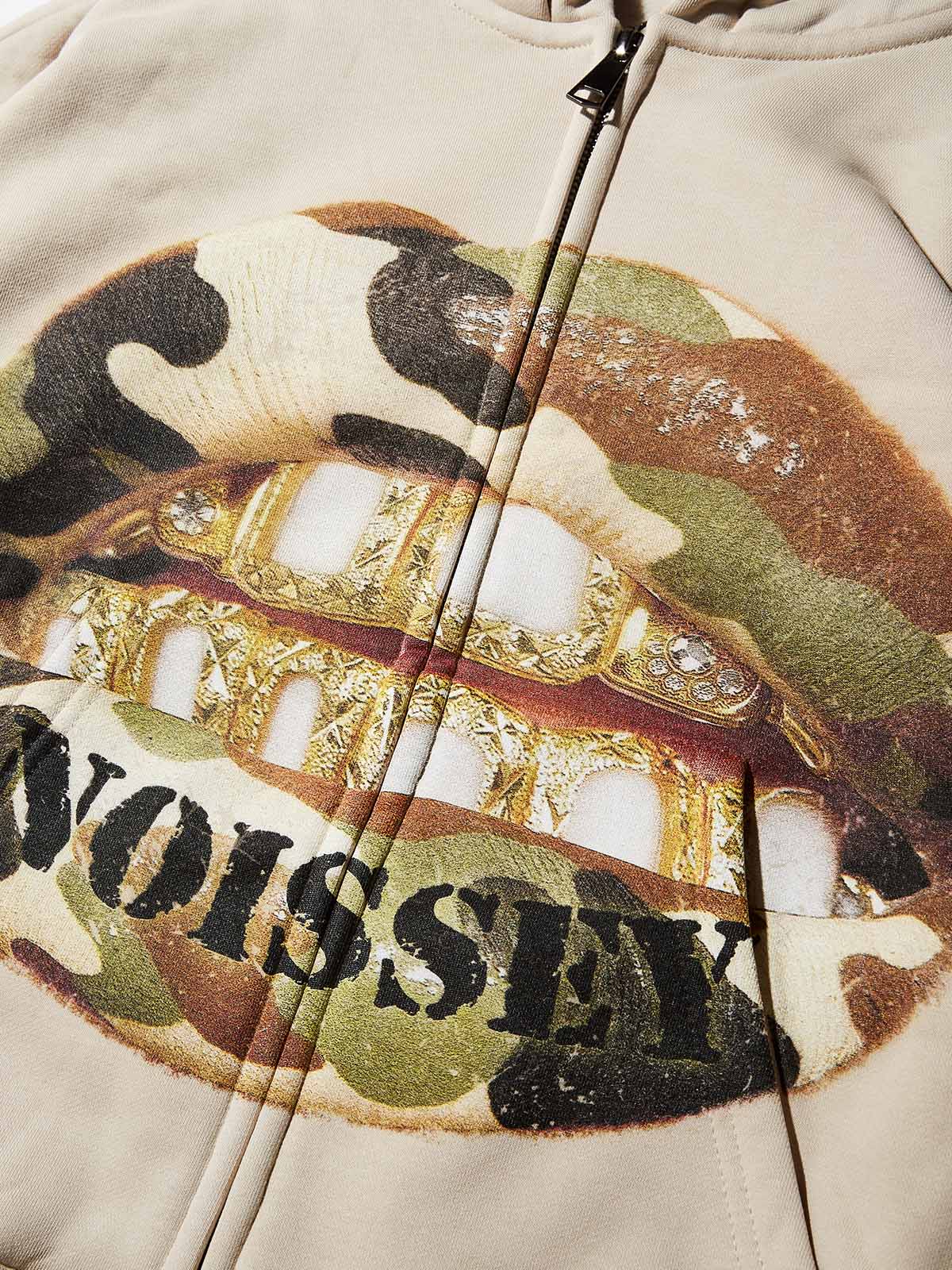 Camouflage Lips Gold Grills Shell-colored Warmth-keeping Hoodie