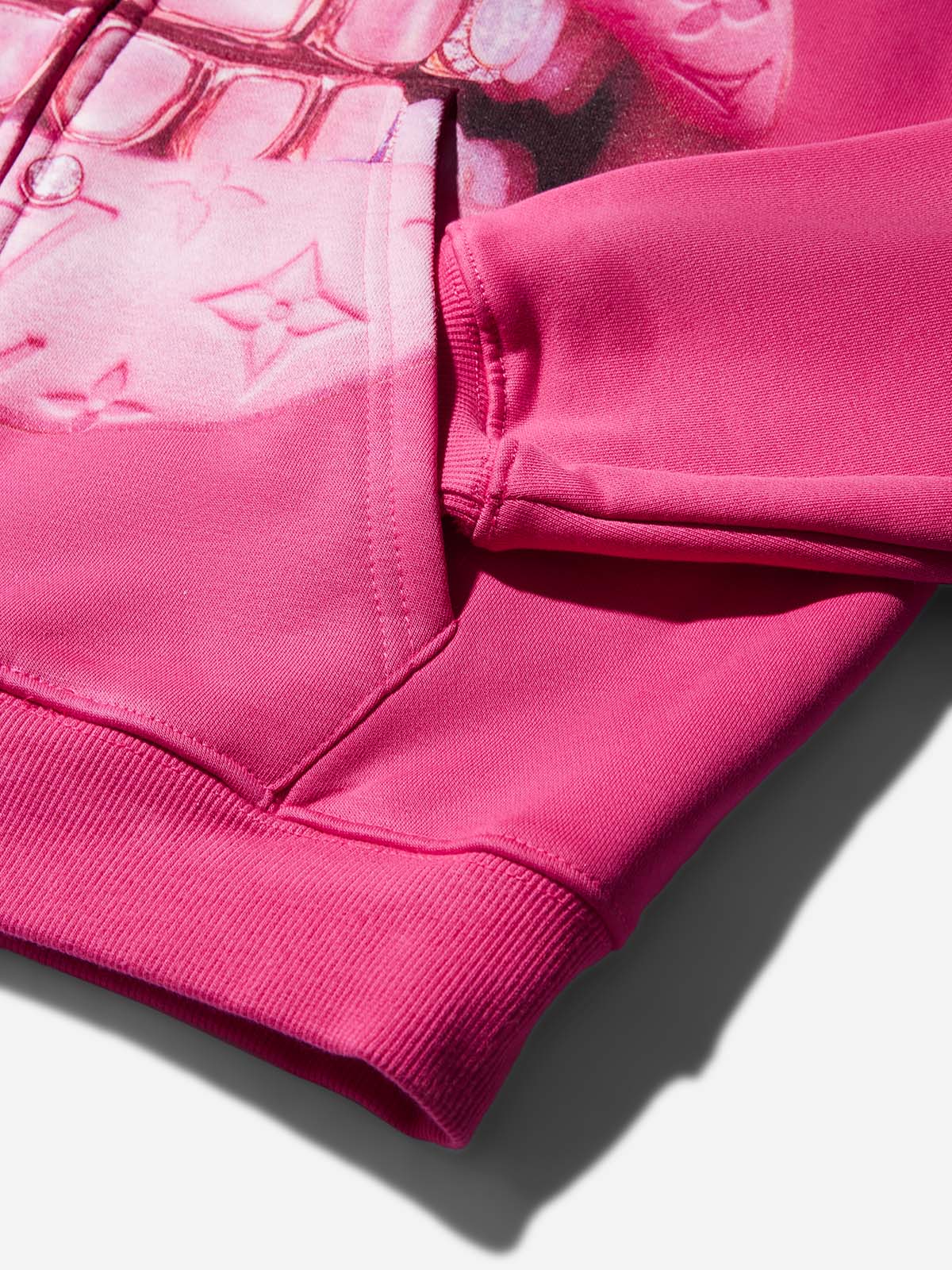 Leather Cat's Eye Grillz Print Pink Warm Hoodie