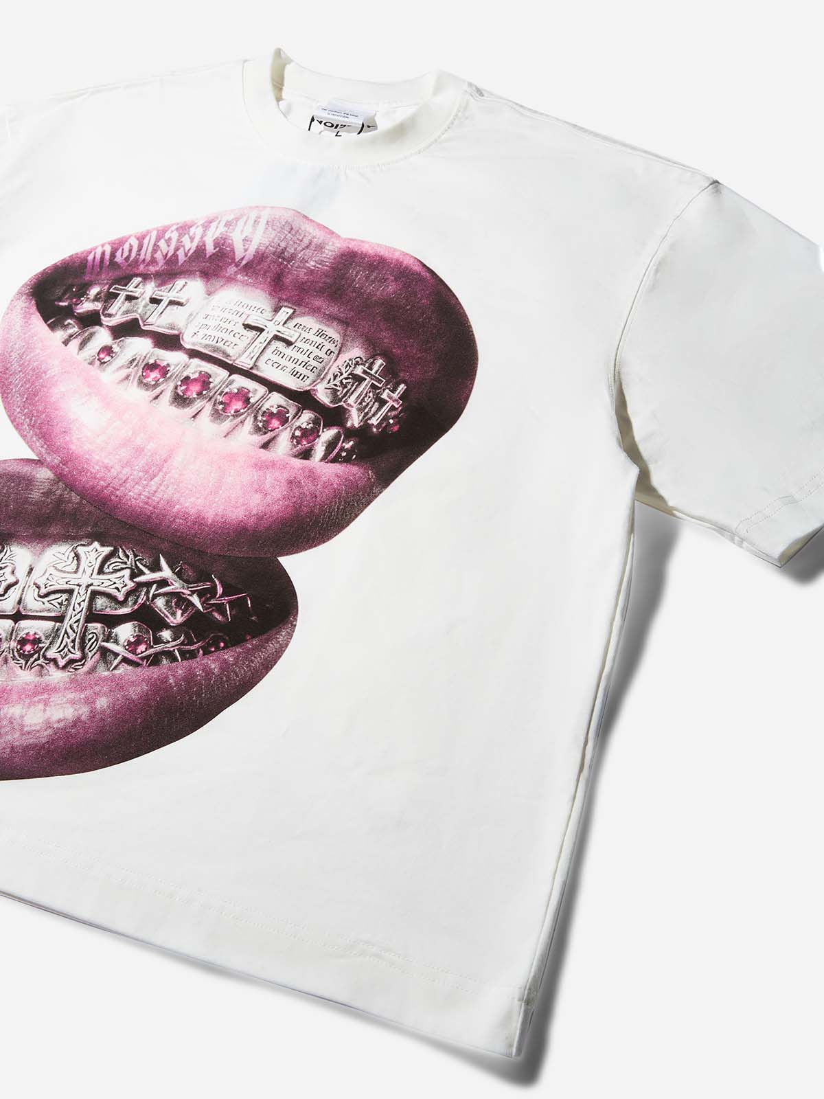 Metal Cross Diamond Grillz Print Boxy Oversized T-shirt