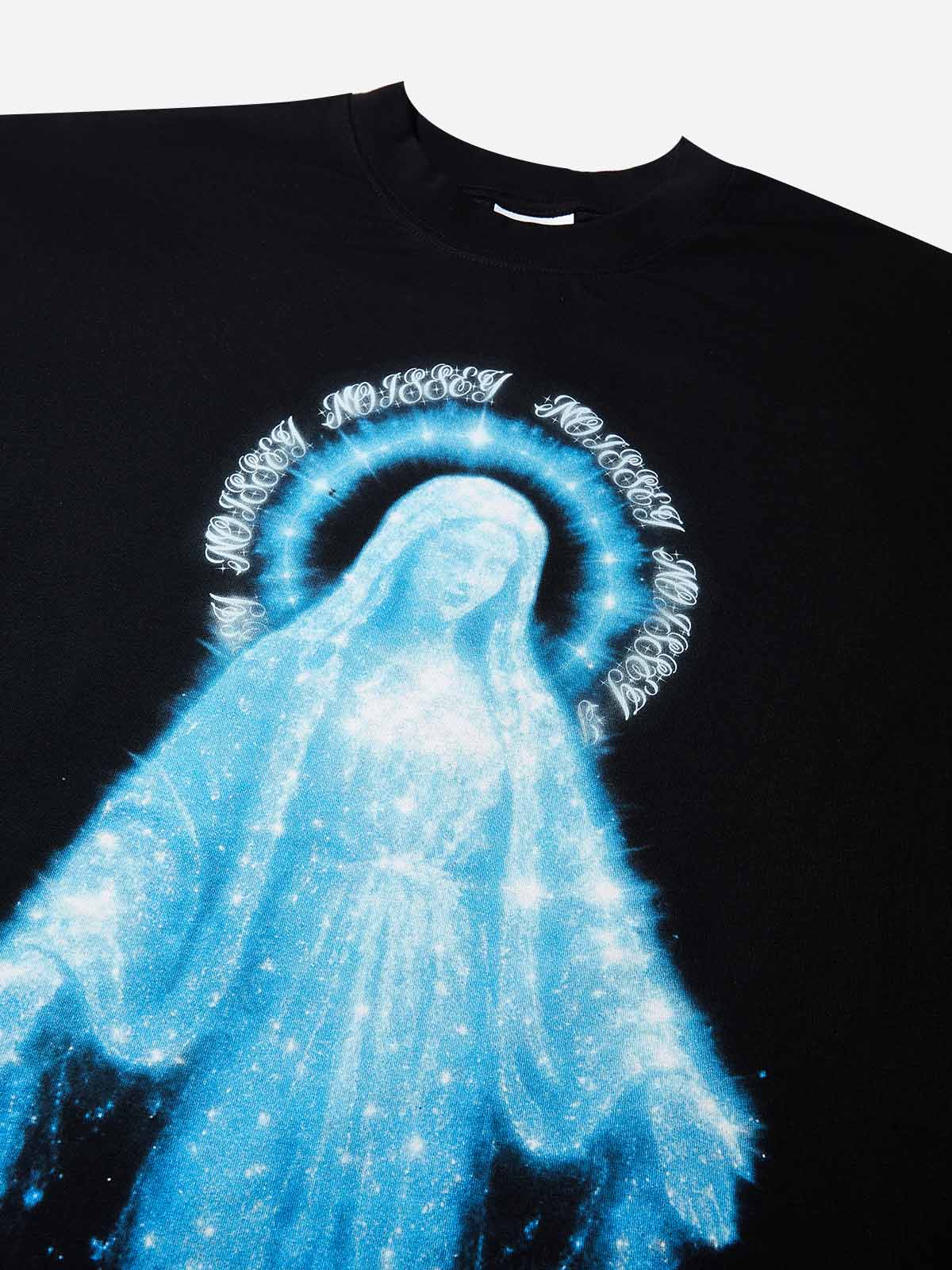 Diamond-Sparkling Virgin Mary Black Print T-shirt