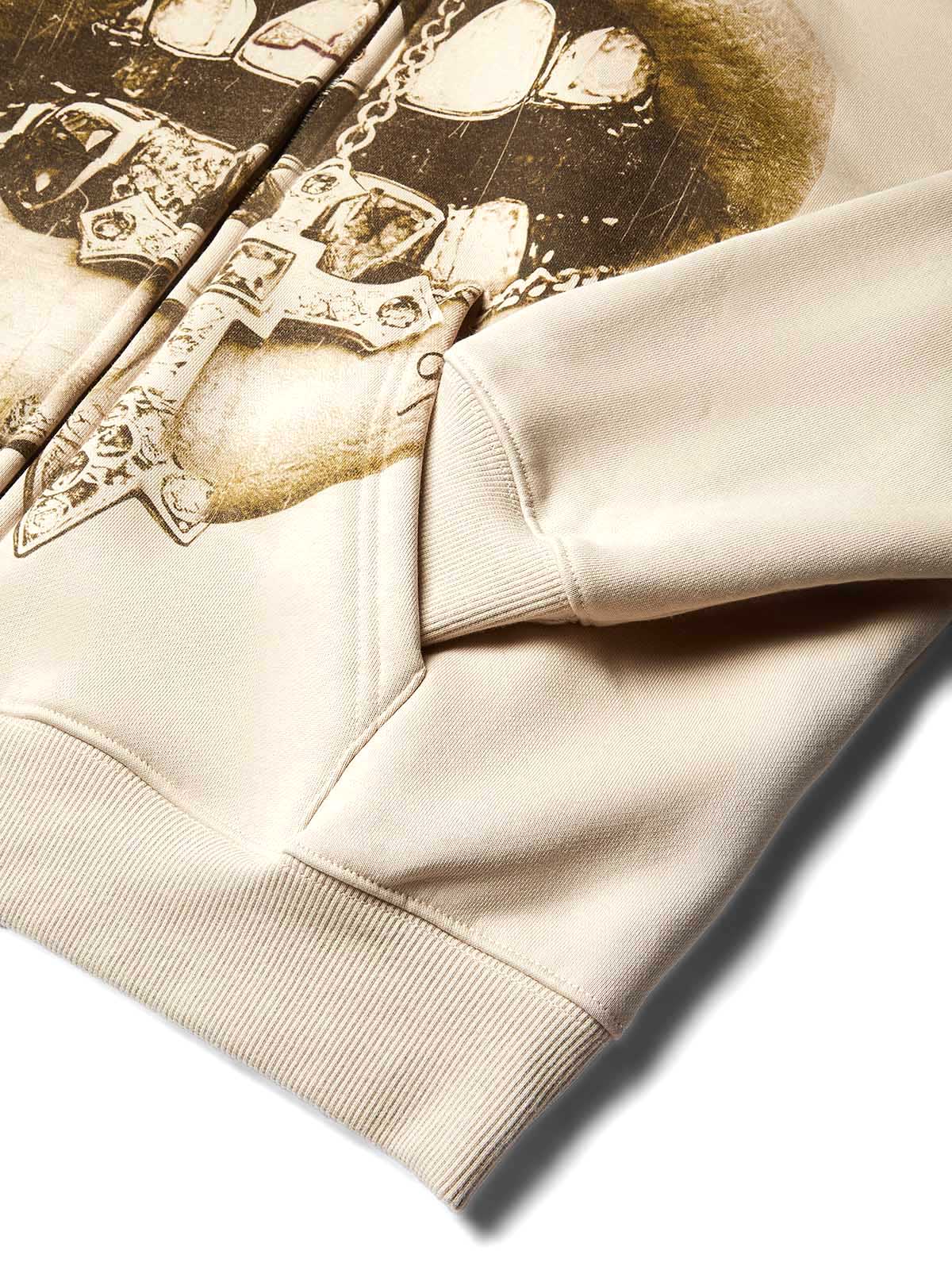 Retro Monochrome Cross Grillz Shell-colored Print Boxy Hoodie