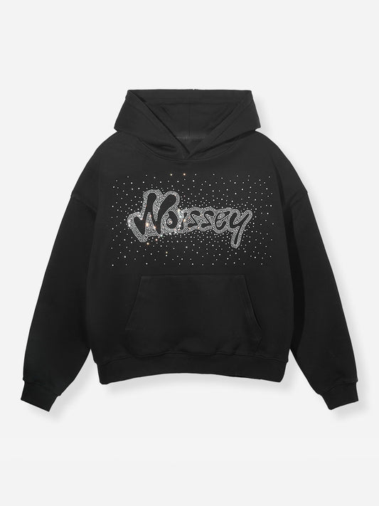 Noissey Rhinestone Logo Glitter Boxy Hoodie