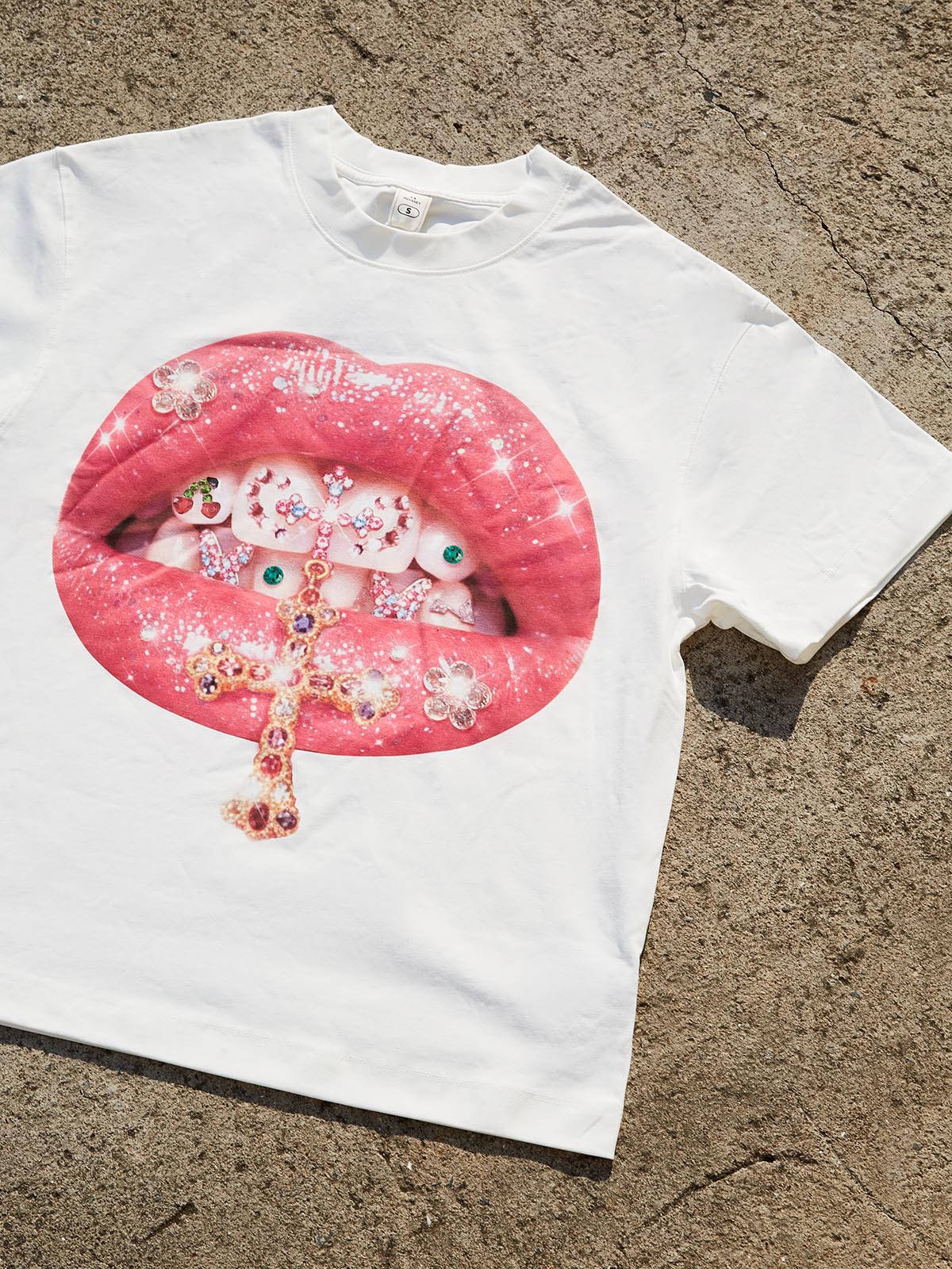NOISSEY Y2K Grillz Tee - Rhinestone Graphic & Cool Touch Fabric