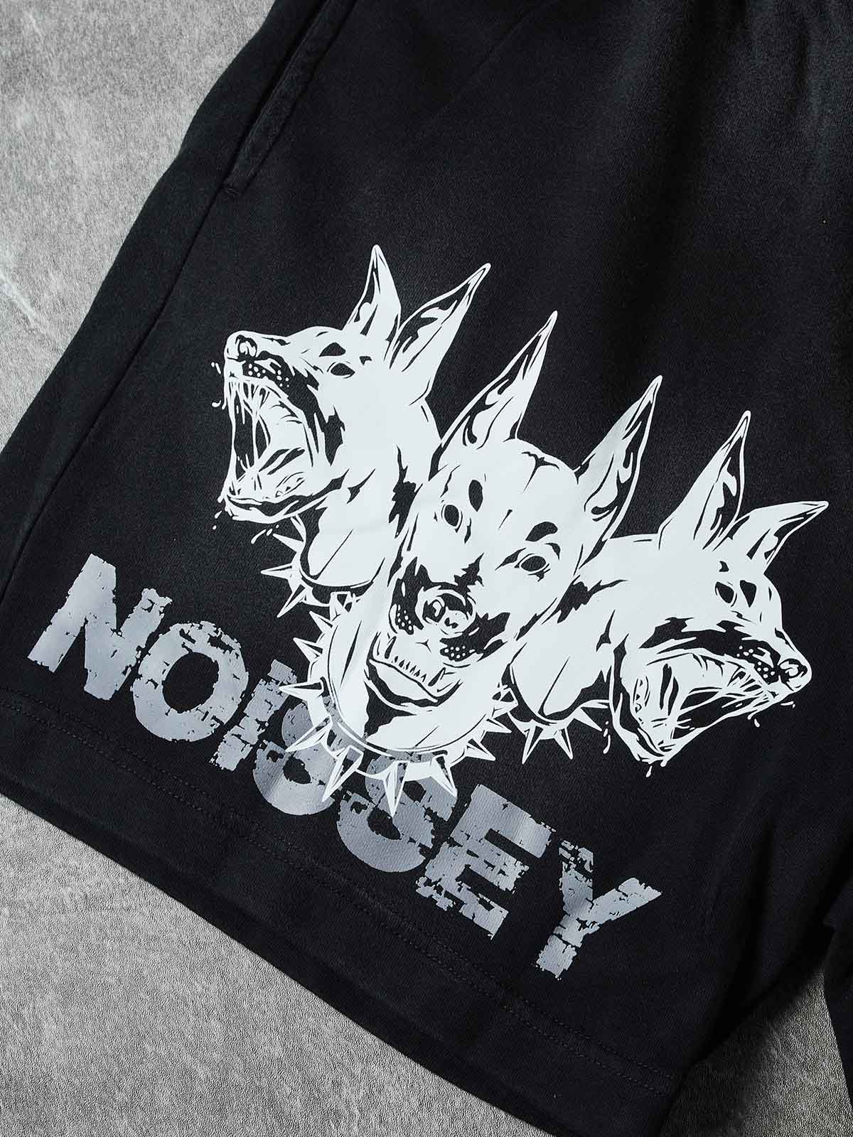 NOISSEY TRIPLE-HEADED DOBERMAN VINTAGE DISTRESSED SWEAT SHORTS