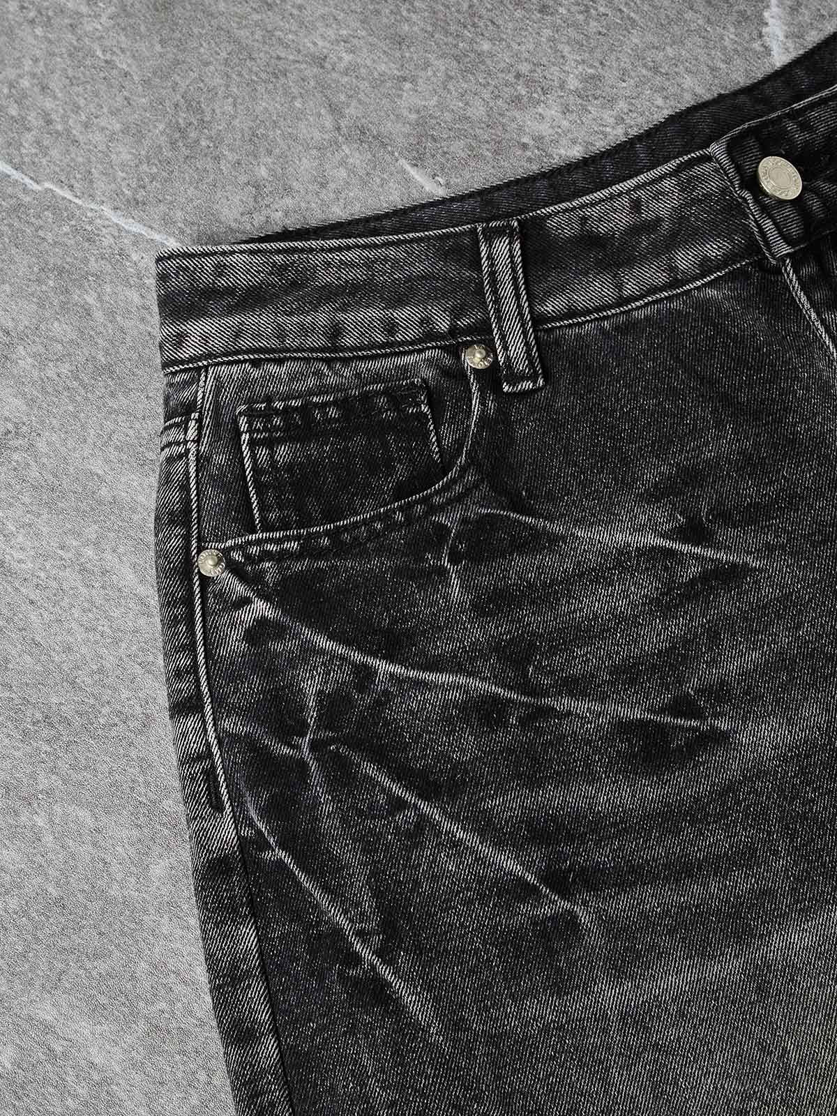 NOISSEY Vintage Distressed Denim Shorts with DIY Pearl Chain - Onyx Black & Heritage Blue