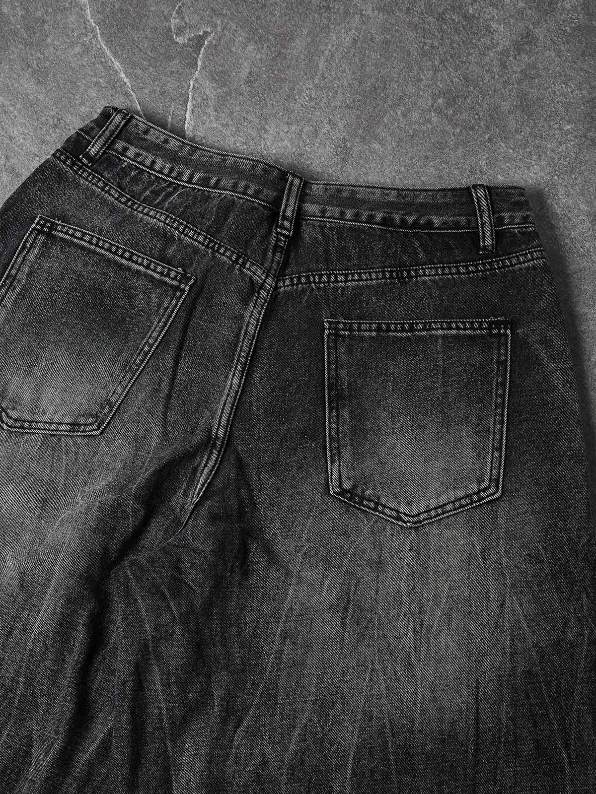 NOISSEY Vintage Distressed Denim Shorts with DIY Pearl Chain - Onyx Black & Heritage Blue