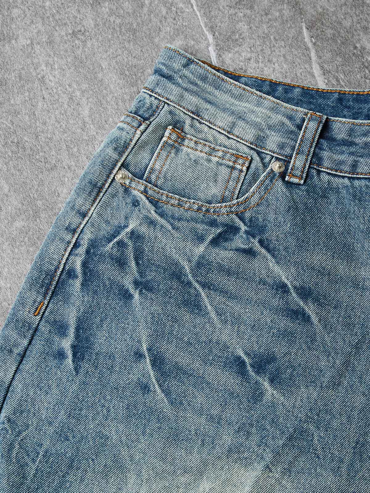 NOISSEY Vintage Distressed Denim Shorts with DIY Pearl Chain - Onyx Black & Heritage Blue