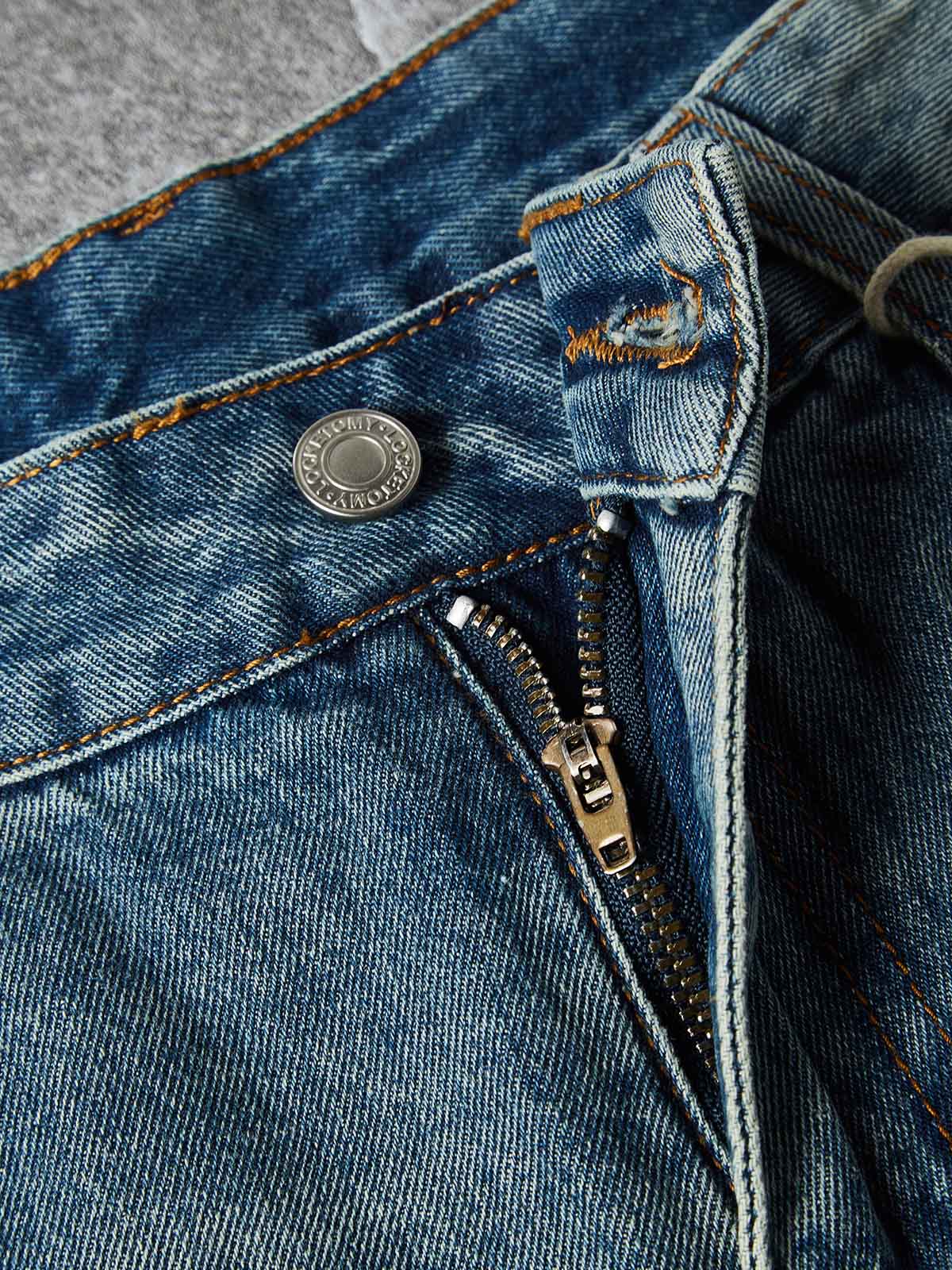 NOISSEY Vintage Distressed Denim Shorts with DIY Pearl Chain - Onyx Black & Heritage Blue