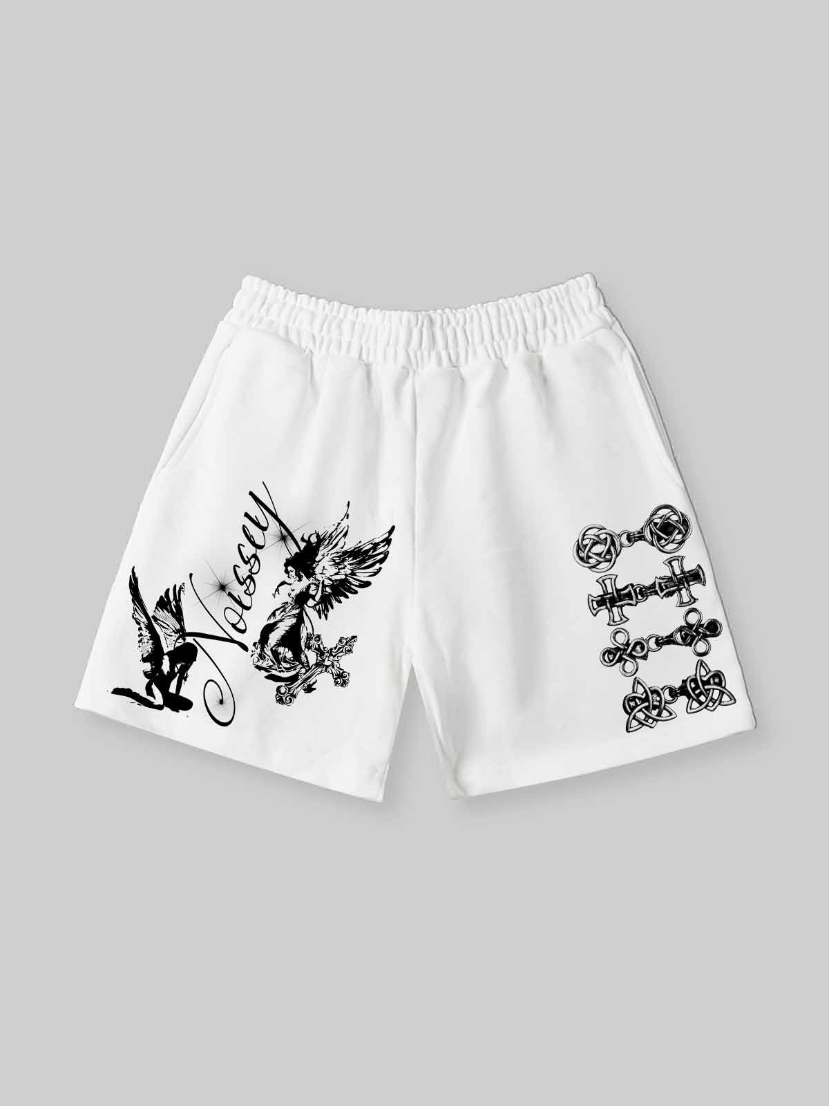 NOISSEY "Sacred Will" Angel & Cross Art Print Shorts