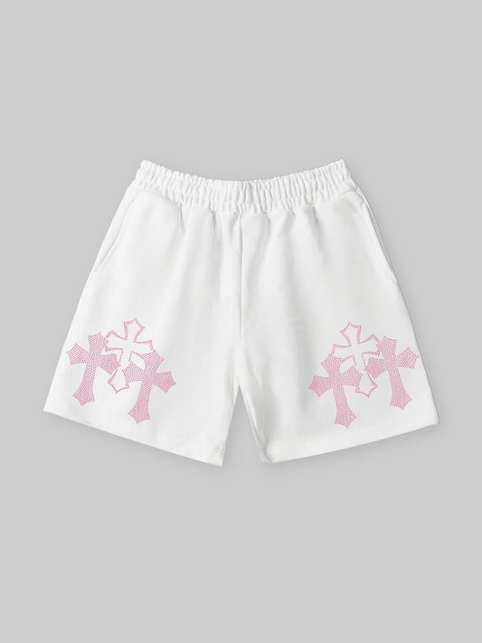 NOISSEY Rhinestone Cross Hot-Fix Heavyweight Shorts Oversized Fit - 2 Colors