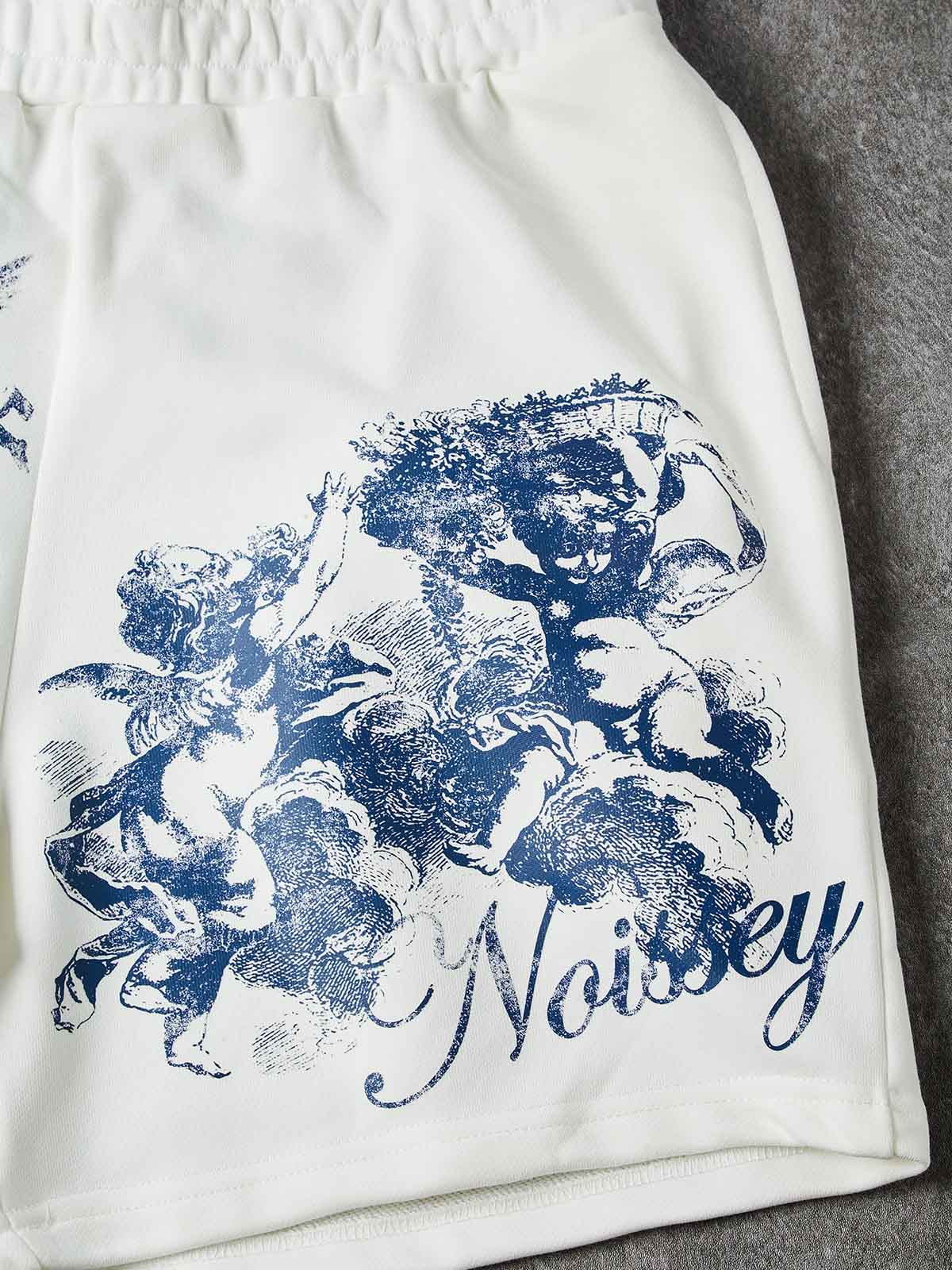 NOISSEY "Blue Angel" Cross & Cherub Graphic Heavyweight Slim-Fit Shorts - Pure White