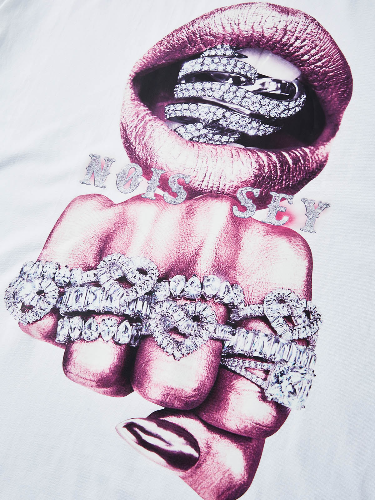 BOUNCE BACK© Pink Silver Diamond-Rich Printed T-shirt