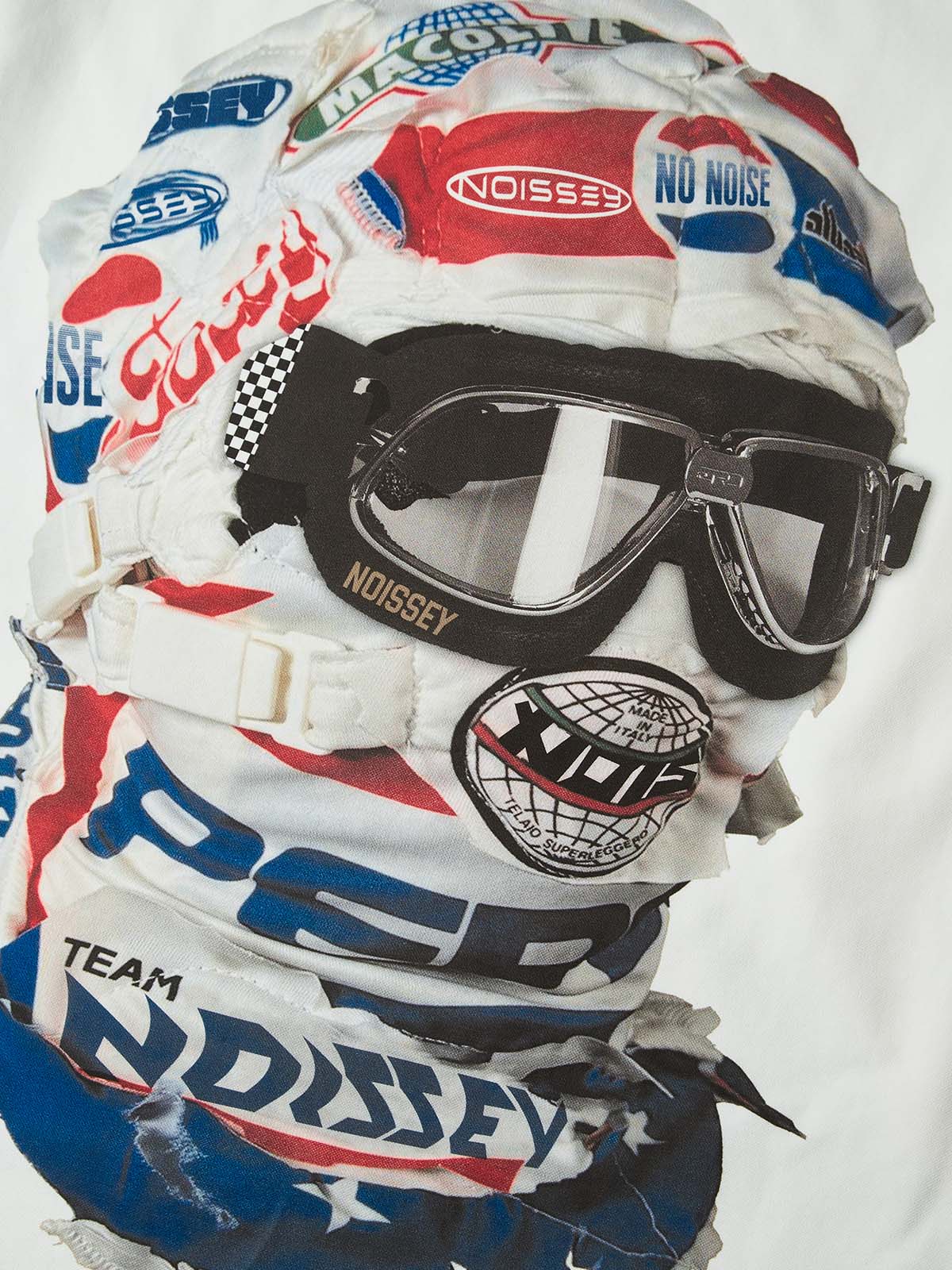 NOISSEY Speed Phantom Racing Mask Asymmetric Graffiti Long Sleeve Shirt - White
