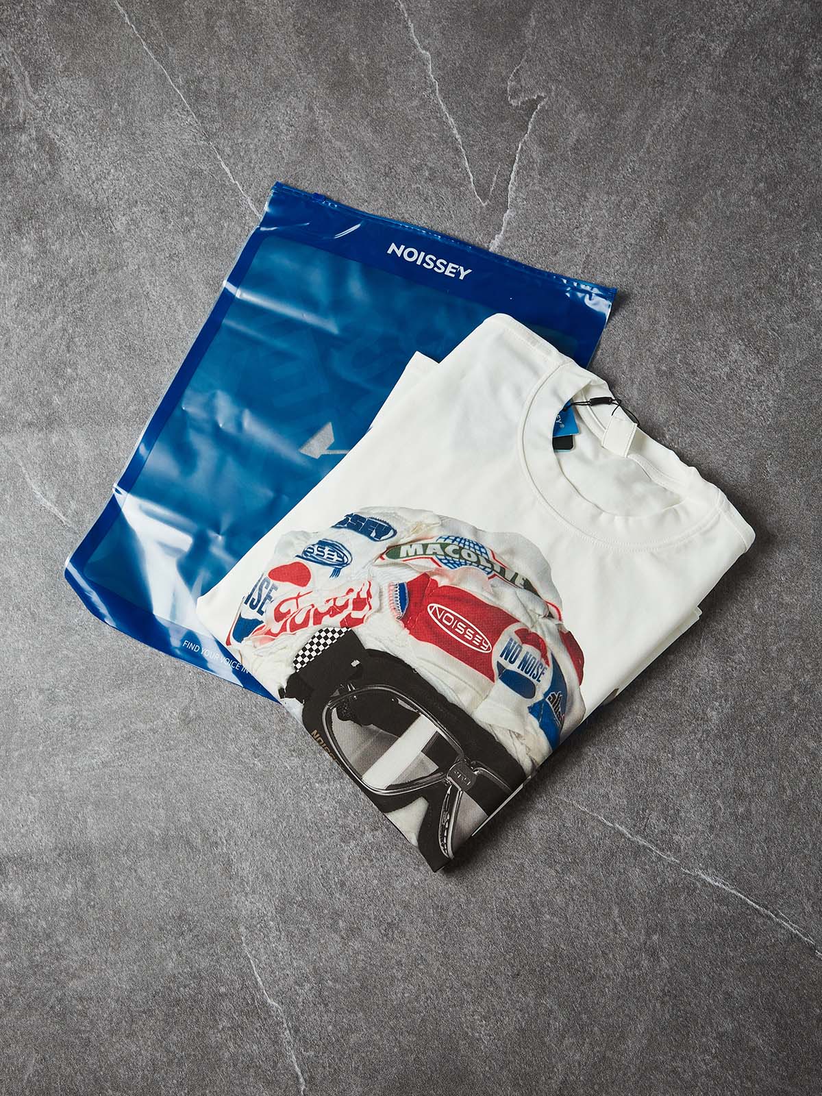NOISSEY Speed Phantom Racing Mask Asymmetric Graffiti Long Sleeve Shirt - White