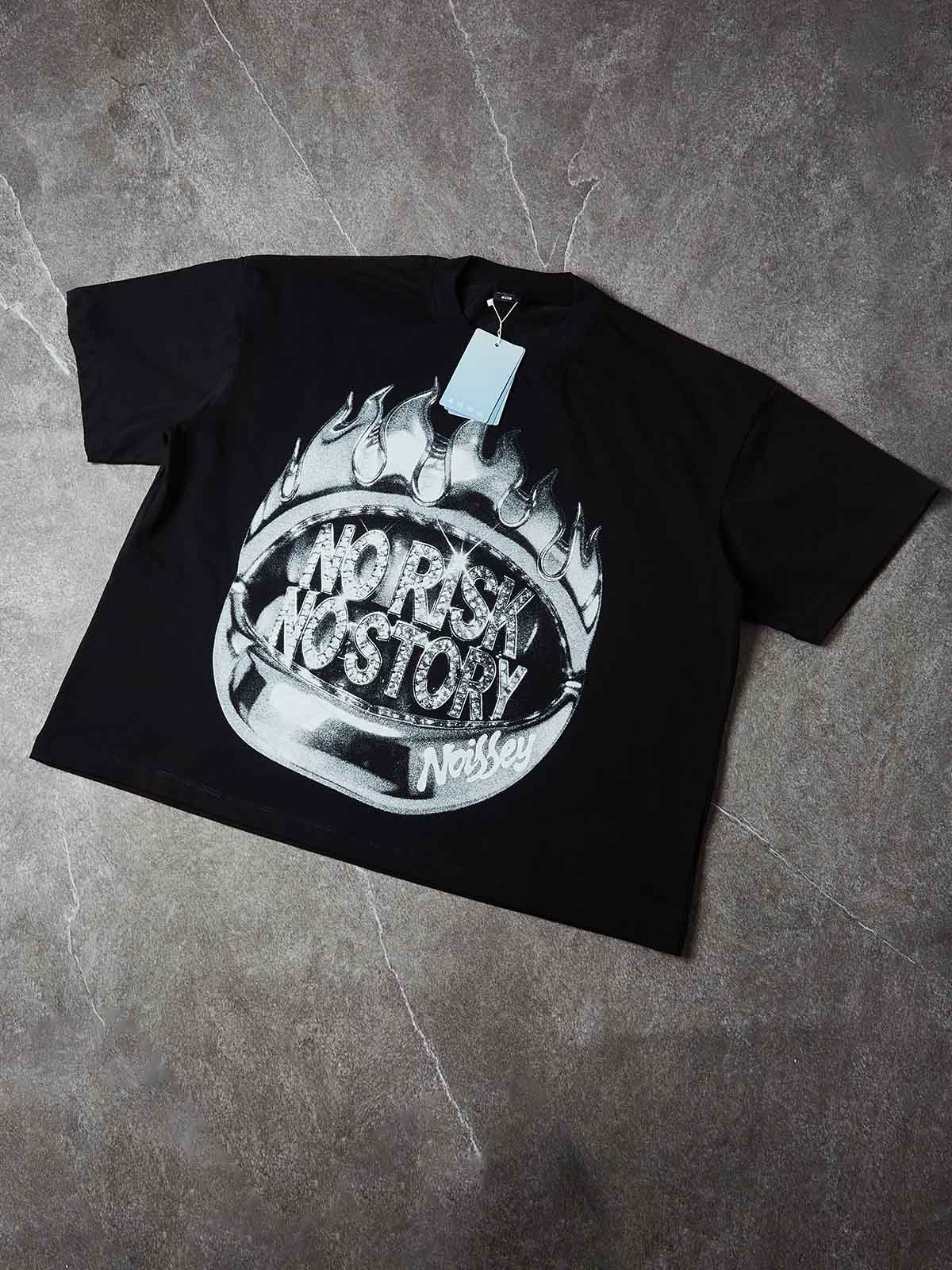 NOISSEY "Metal Flame" No Risk No Story Graphic Oversized Tee - Onyx Black