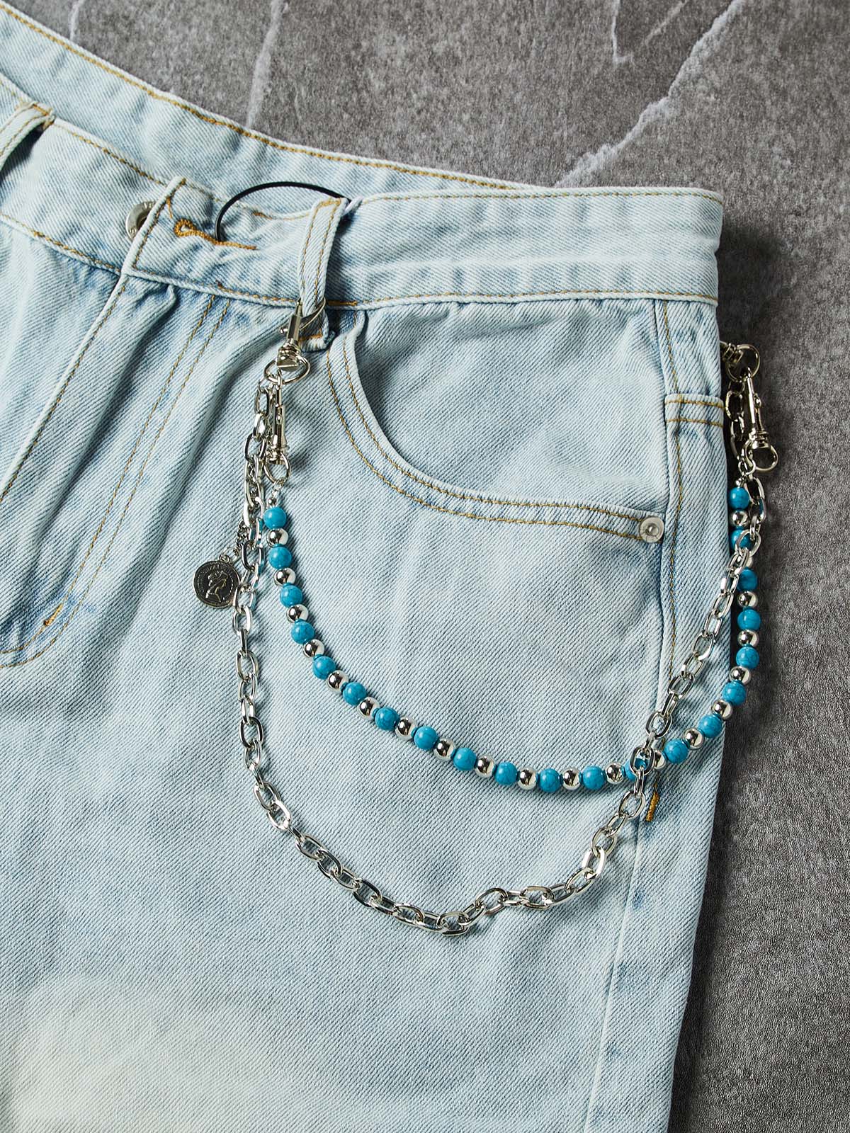 NOISSEY Ocean Chain Vintage Wash Boxy Denim Shorts - Arctic Blue