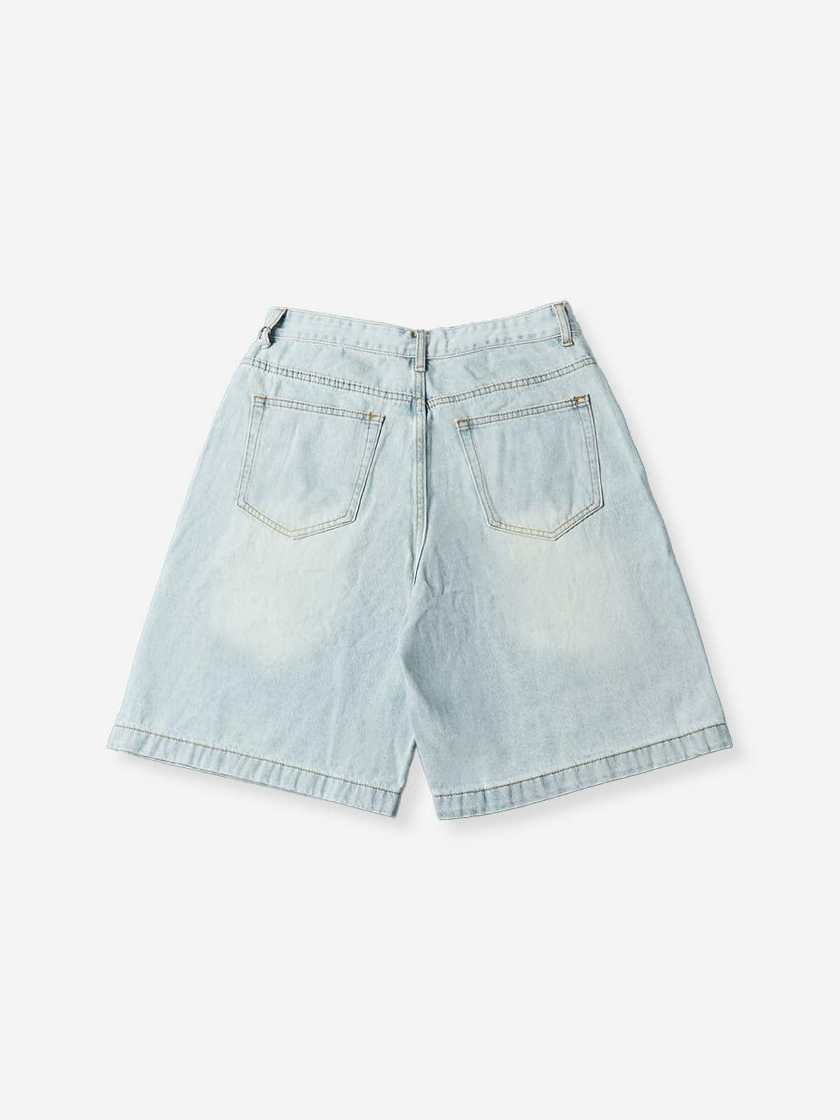 NOISSEY Ocean Chain Vintage Wash Boxy Denim Shorts - Arctic Blue