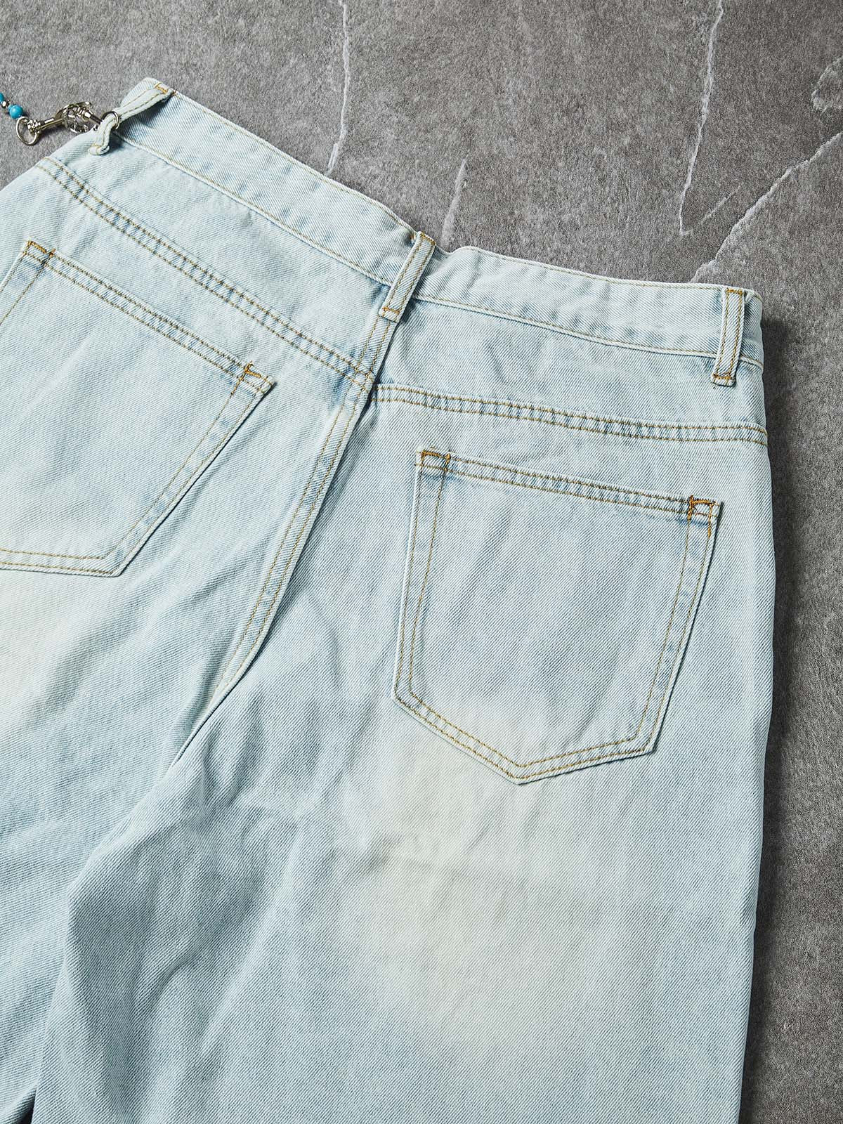 NOISSEY Ocean Chain Vintage Wash Boxy Denim Shorts - Arctic Blue