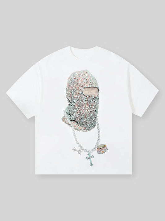 BOUNCE BACK© Diamond Face Mask Necklace Printed T-shirt