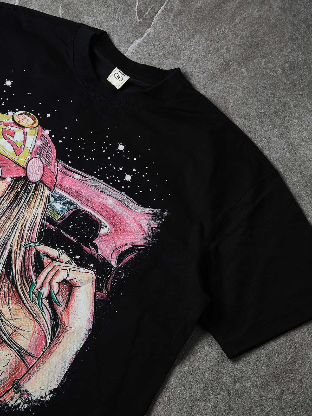 NOISSEY "Starlit Girl" American Illustration DIY Boxy Tee - Onyx Black