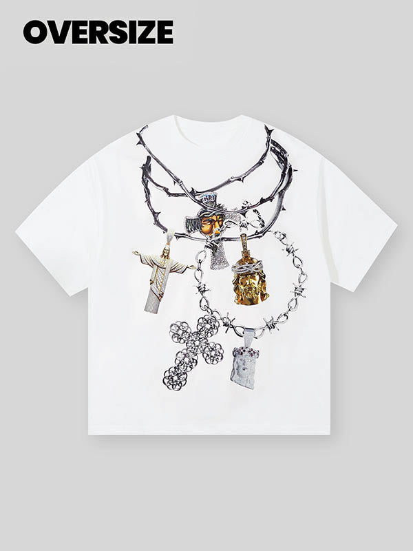 BOUNCE BACK© Jesus cross necklace print T-shirt