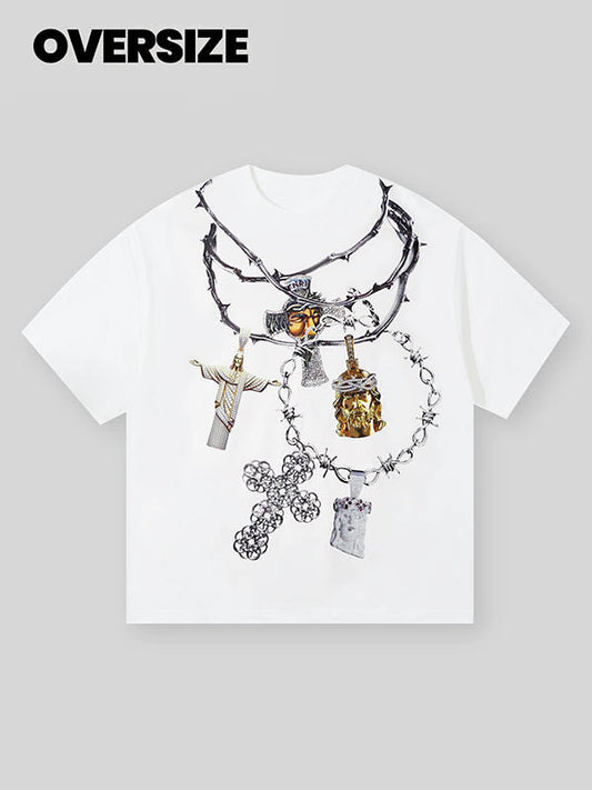 BOUNCE BACK© Jesus cross necklace print T-shirt
