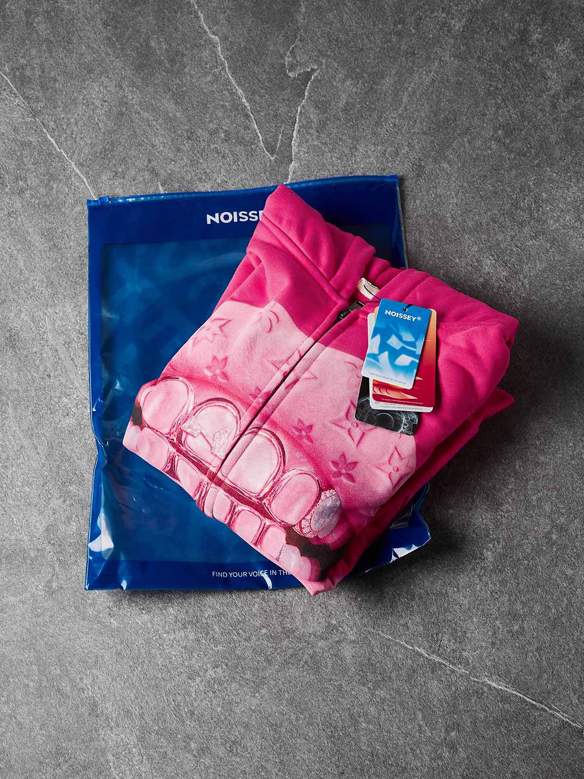 NOISSEY Pink "Leather Cat's Eye" Grillz Zip-Up print Hoodie