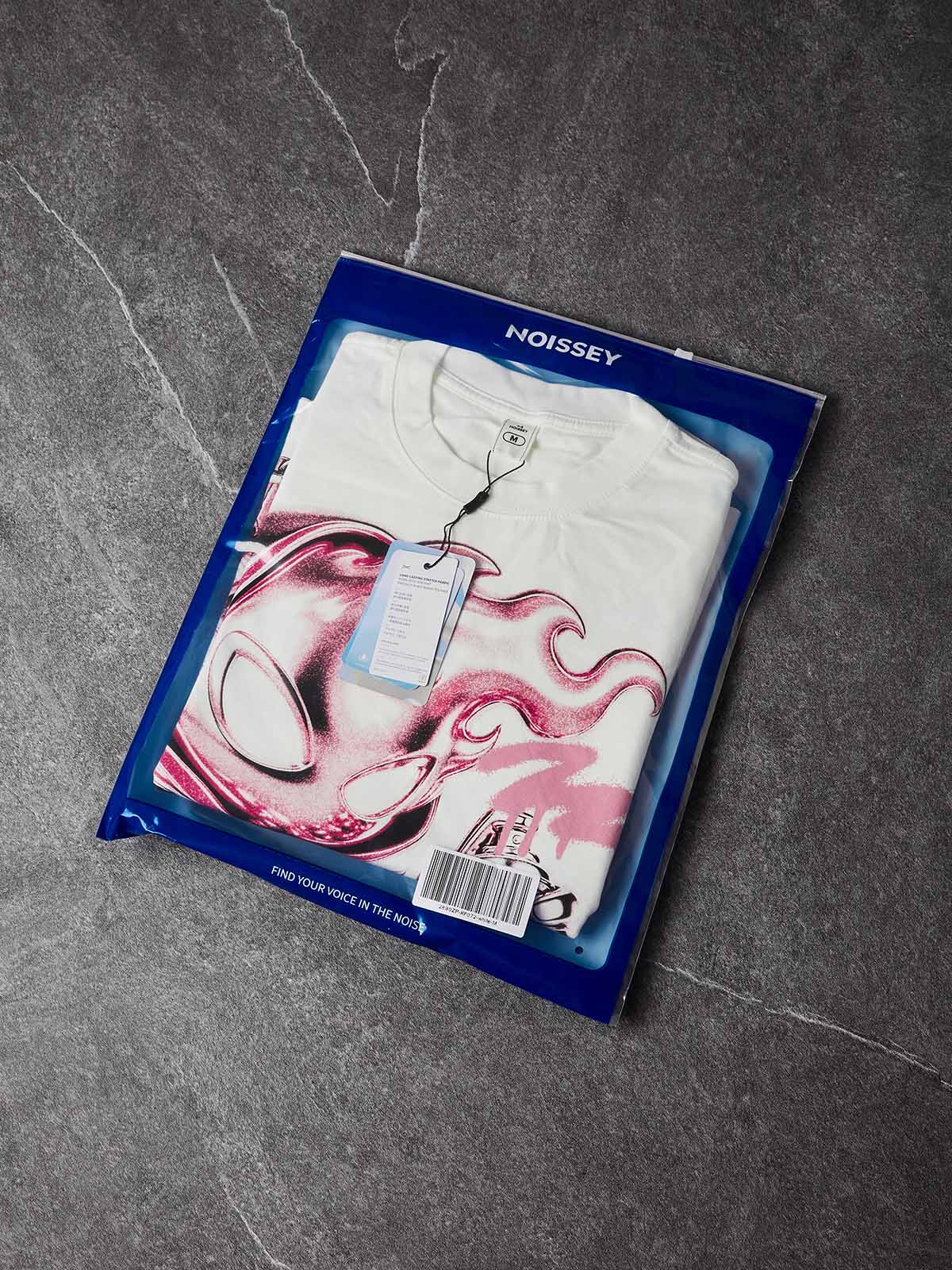NOISSEY "Metallic Spray" Chrome Fire Man Character Boxy Tee - White