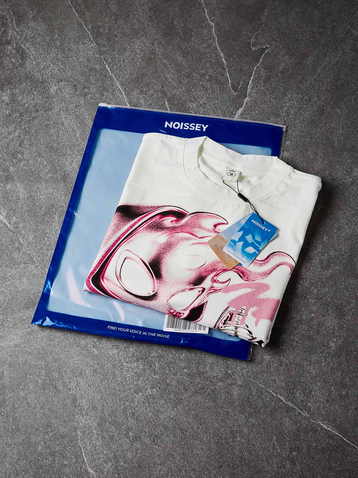 NOISSEY "Metallic Spray" Chrome Fire Man Character Boxy Tee - White