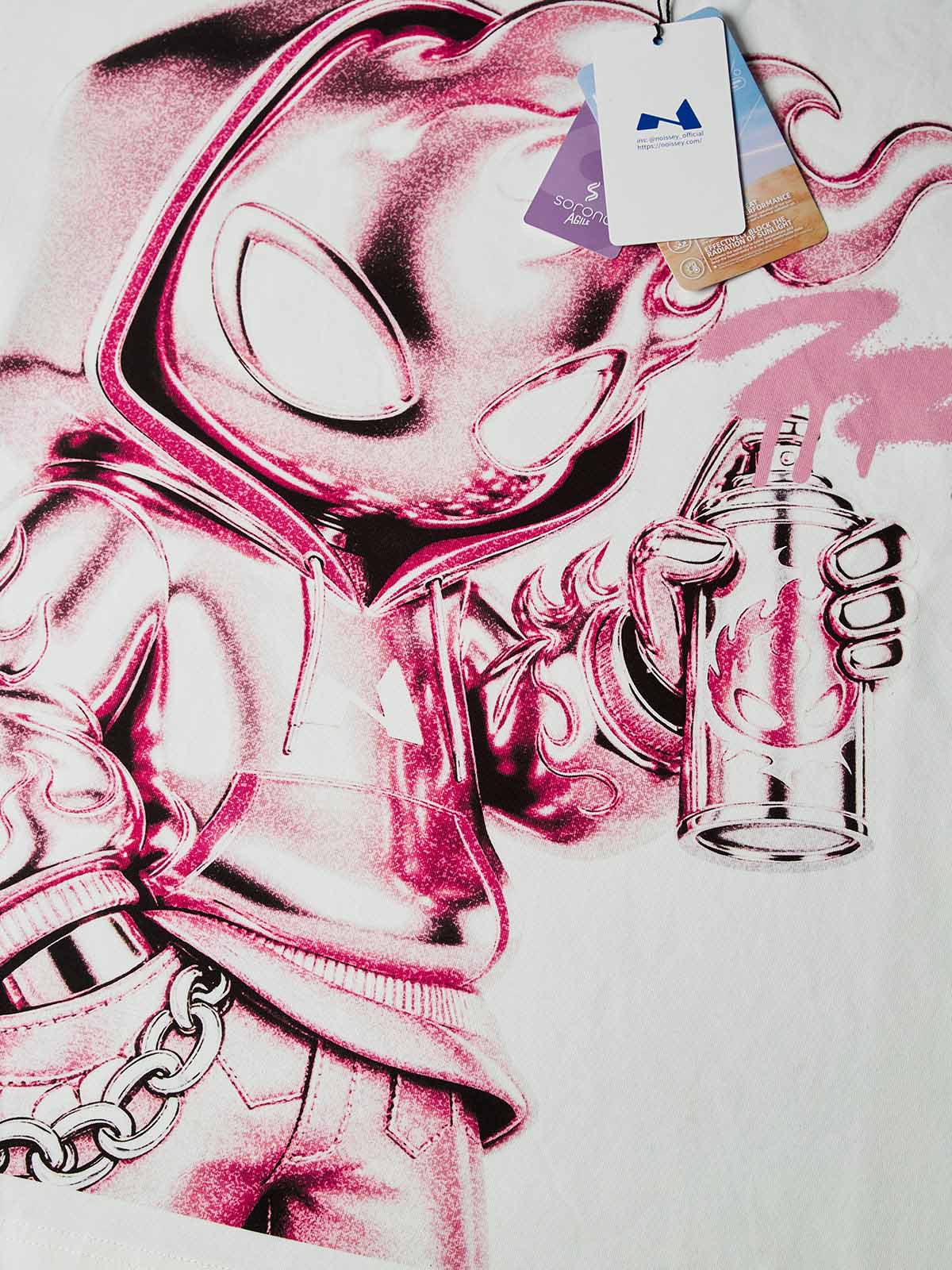 NOISSEY "Metallic Spray" Chrome Fire Man Character Boxy Tee - White