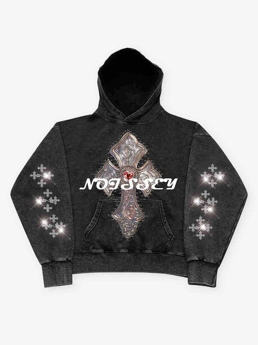 Noissey Diamond Cross Print Pullover Hoodie
