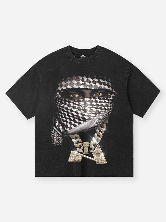 Noissey High-Quality Vintage Scarf Black Print 300g T-shirt