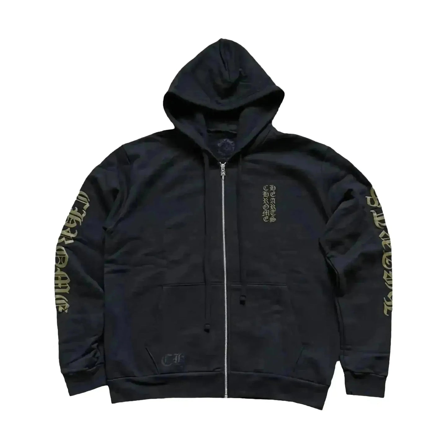 Chrome Hearts Vertical logo Zip Up Hoodie Olive/Army Green