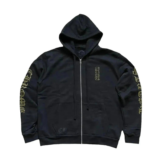 Chrome Hearts Vertical logo Zip Up Hoodie Olive/Army Green
