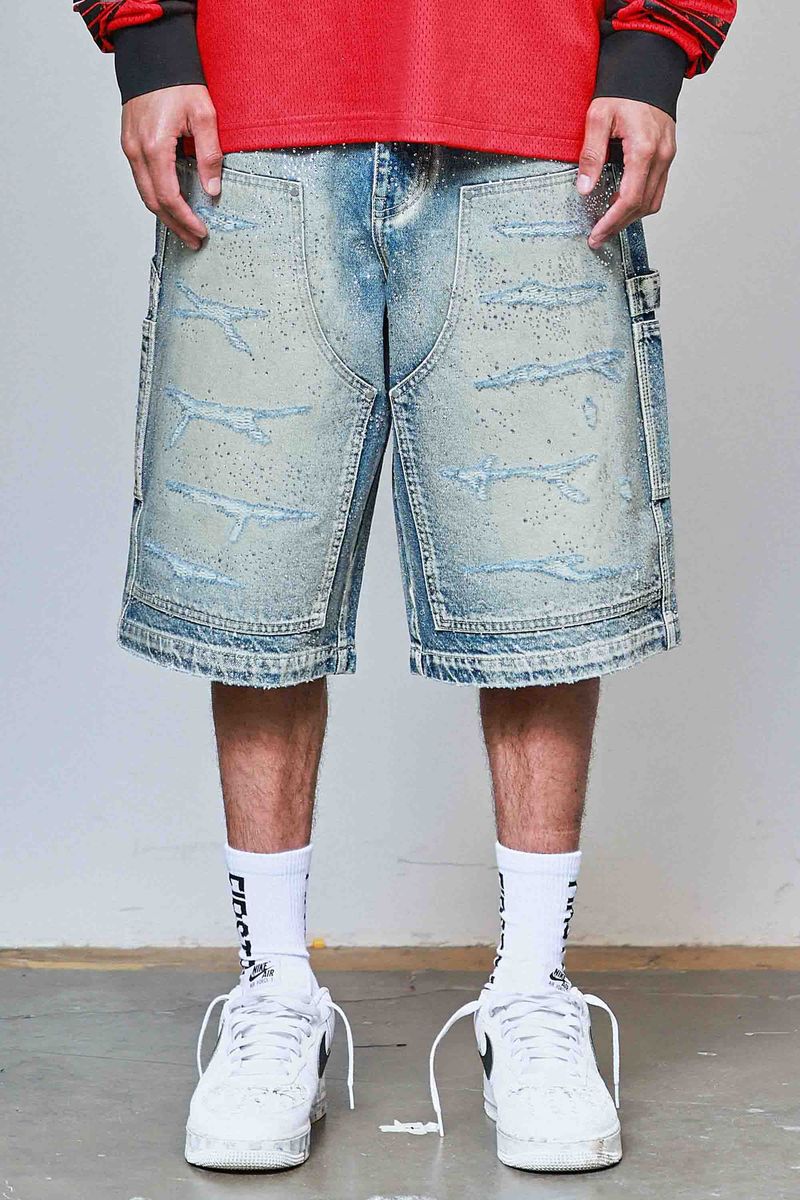 First Row Denim Rhinestone Shorts 'Blue'