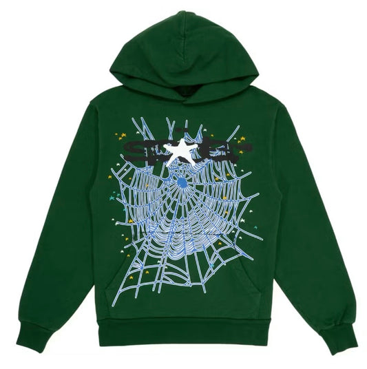 Sp5der Hoodie Pine Green Web logo