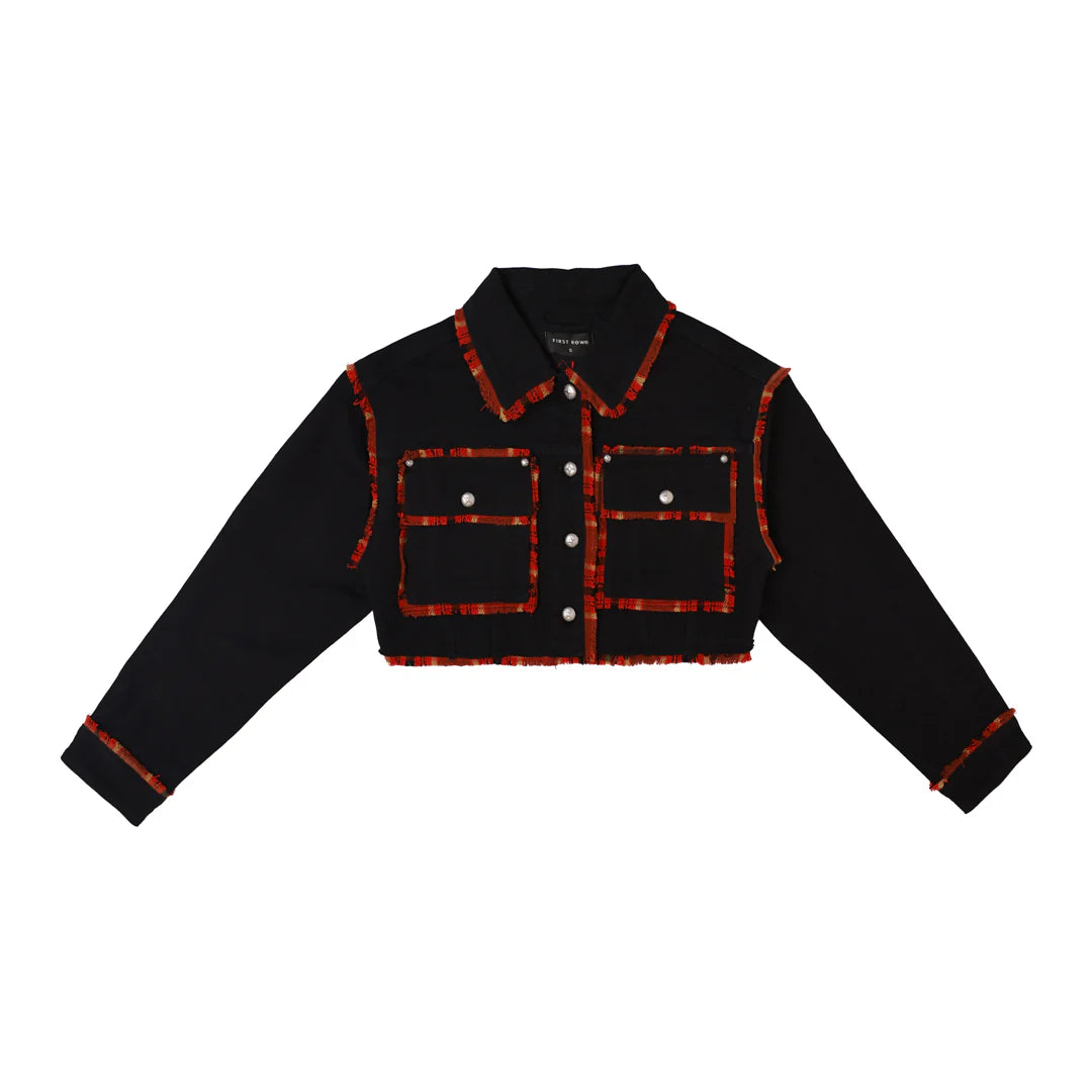 First Row Denim Jacket Woman Black And Red