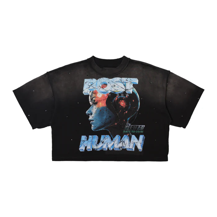 First Row "POST HUMAN NEW BORN" Crop Tee