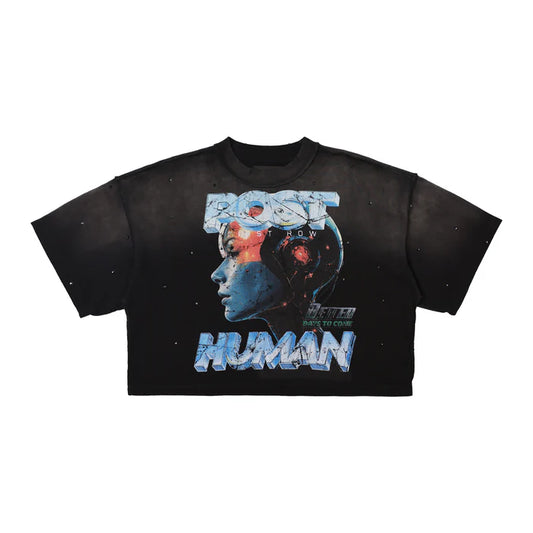 First Row "POST HUMAN NEW BORN" Crop Tee