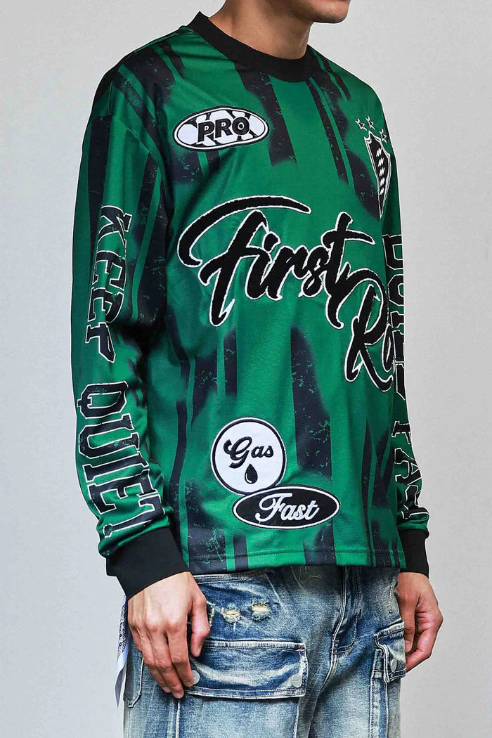 First Row Long Sleeve Jersey " Keep Quiet Build Fast Green"